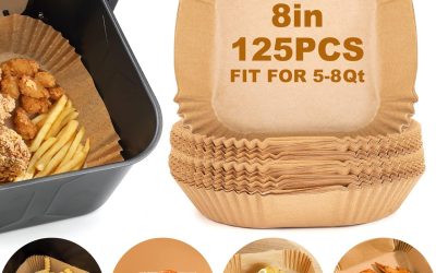 Top 125Pcs Air Fryer Parchment Liners: Non-Stick Disposable Sheets for Easy Cleaning, 8-Inch Square Bleach-Free Cooking Solution